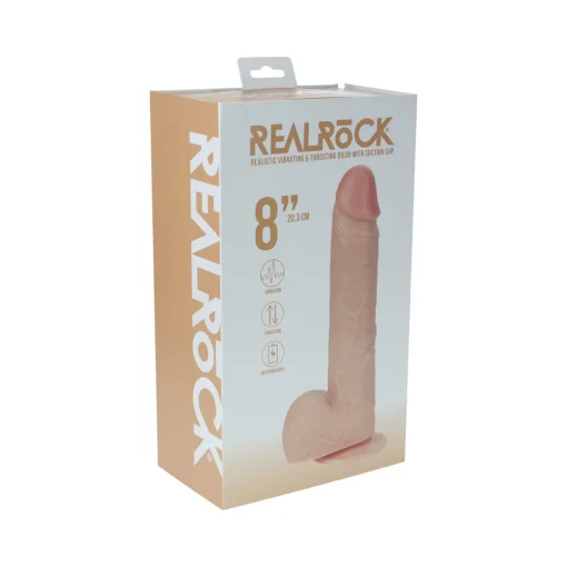 Realrock 8 In. Vibrating and Thrusting Dildo with Balls – Beige