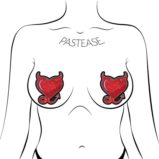 Pastease Glitter Devil Heart Pasties Red - Image 2