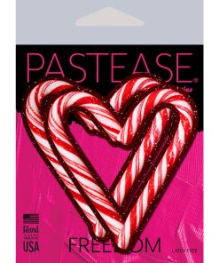 Pastease Peek-A-Boob Candy Cane Heart Pasties Red/White