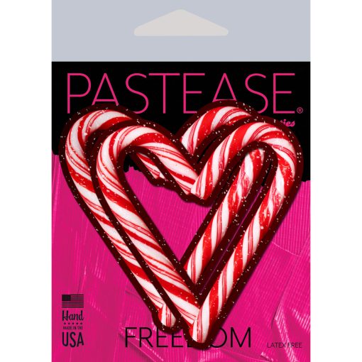 Pastease Peek-A-Boob Candy Cane Heart Pasties Red/White - Image 3