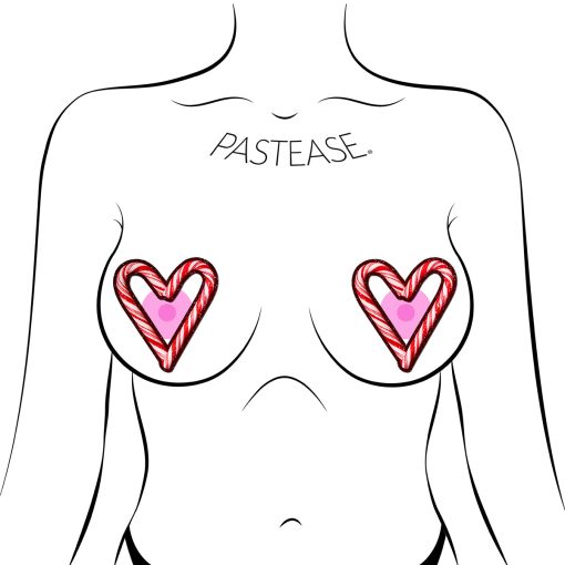 Pastease Peek-A-Boob Candy Cane Heart Pasties Red/White - Image 2