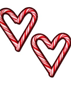 Pastease Peek-A-Boob Candy Cane Heart Pasties Red/White
