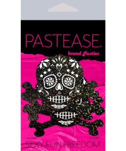 Pastease Glitter Candy Skull & Crossbones Pasties Black