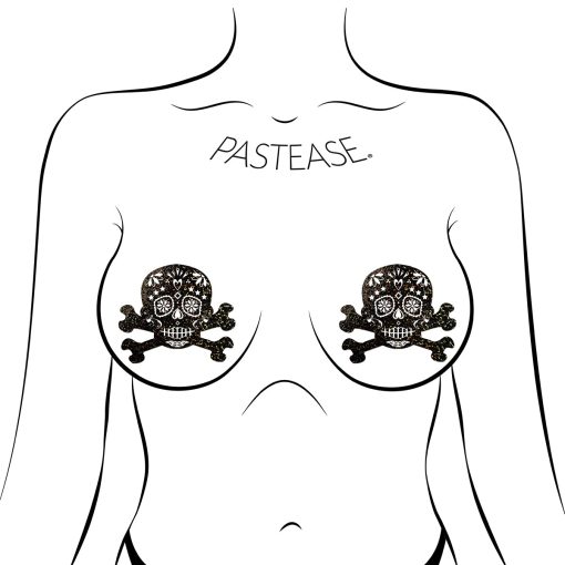 Pastease Glitter Candy Skull & Crossbones Pasties Black - Image 2