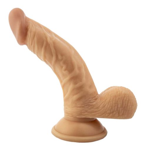 All American Whoppers 6.5 In. Curved Dong With Balls Beige - Image 2