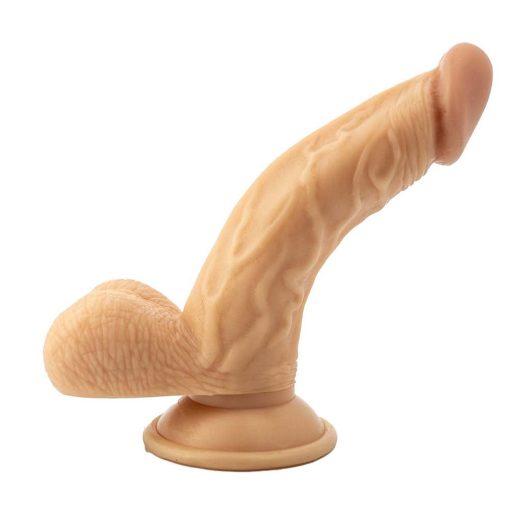 All American Whoppers 6.5 In. Curved Dong With Balls Beige - Image 3