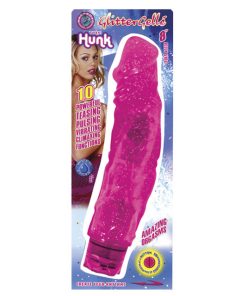 Glitter Gelle Hunk 8In. Multispeed Waterproof Vibe (Pink)