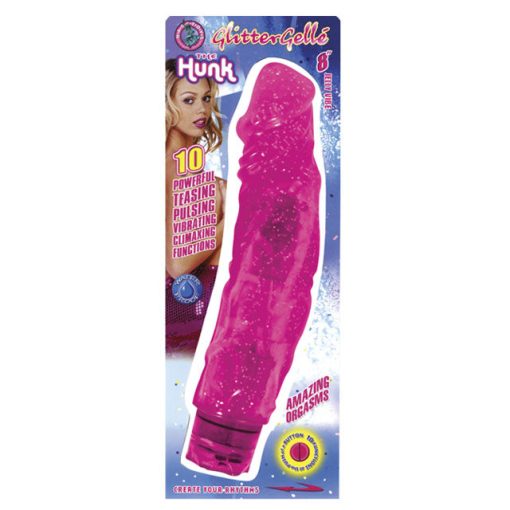 Glitter Gelle Hunk 8In. Multispeed Waterproof Vibe (Pink)
