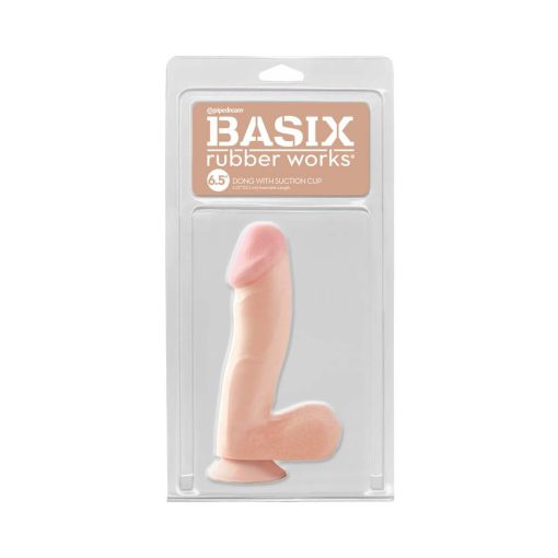 Basix Rubber Works 6.5 In. Dong With Balls & Suction Cup Beige