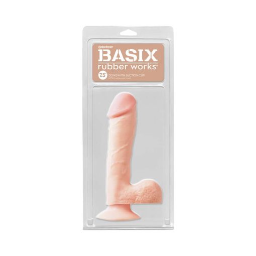 Basix Rubber Works 7.5 In. Dong With Balls & Suction Cup Beige