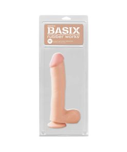Basix Rubber Works 10 In. Dong With Balls & Suction Cup Beige