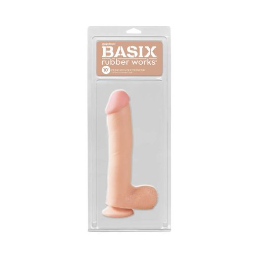 Basix Rubber Works 10 In. Dong With Balls & Suction Cup Beige