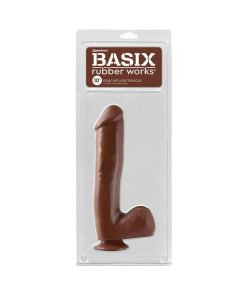 Basix Rubber Works 10 In. Dong With Balls & Suction Cup Brown