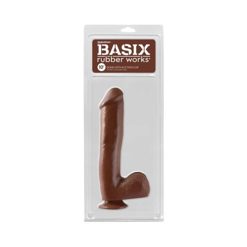 Basix Rubber Works 10 In. Dong With Balls & Suction Cup Brown