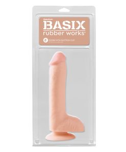 Basix Rubber Works 8 In. Dong With Balls & Suction Cup Beige