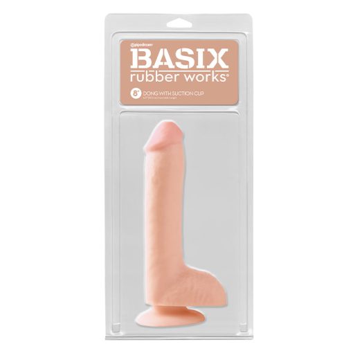 Basix Rubber Works 8 In. Dong With Balls & Suction Cup Beige