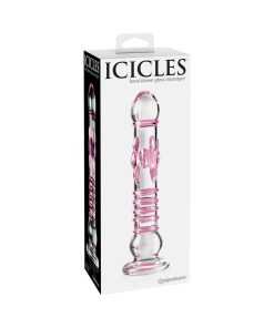 Icicles No. 6 Textured 8.5 In. Glass Dildo Pink/Clear