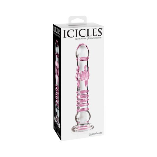 Icicles No. 6 Textured 8.5 In. Glass Dildo Pink/Clear