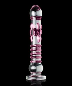 Icicles No. 6 Textured 8.5 In. Glass Dildo Pink/Clear