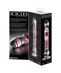 Icicles No. 6 Textured 8.5 In. Glass Dildo Pink/Clear