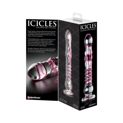 Icicles No. 6 Textured 8.5 In. Glass Dildo Pink/Clear - Image 5