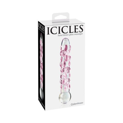 Icicles No. 7 Textured 7 In. Glass Dildo Pink/Clear