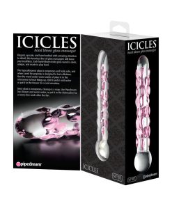 Icicles No. 7 Textured 7 In. Glass Dildo Pink/Clear