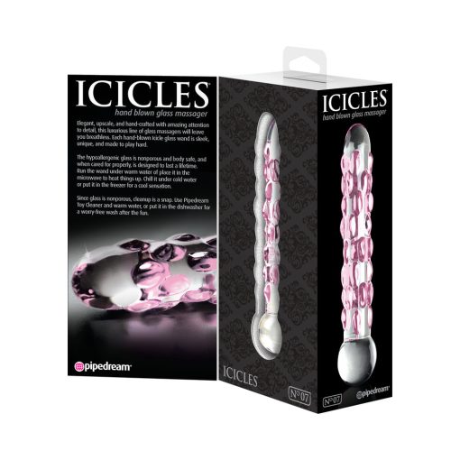 Icicles No. 7 Textured 7 In. Glass Dildo Pink/Clear - Image 4
