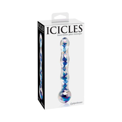 Icicles No. 8 Wavy 7 In. Glass Dildo Blue/Clear