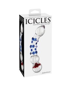 Icicles No. 18 Curved Textured 7.5 In. Glass Dildo Blue/Red/Clear