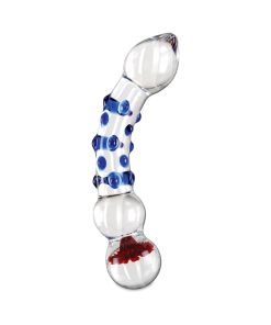 Icicles No. 18 Curved Textured 7.5 In. Glass Dildo Blue/Red/Clear
