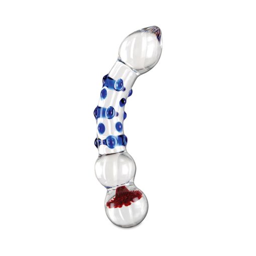 Icicles No. 18 Curved Textured 7.5 In. Glass Dildo Blue/Red/Clear - Image 2