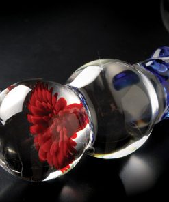Icicles No. 18 Curved Textured 7.5 In. Glass Dildo Blue/Red/Clear