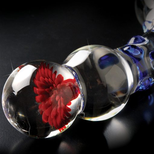 Icicles No. 18 Curved Textured 7.5 In. Glass Dildo Blue/Red/Clear - Image 4