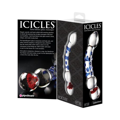 Icicles No. 18 Curved Textured 7.5 In. Glass Dildo Blue/Red/Clear - Image 5