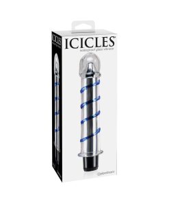 Icicles No. 20 Ribbed Vibrating 7.5 In. Glass Dildo Blue/Clear