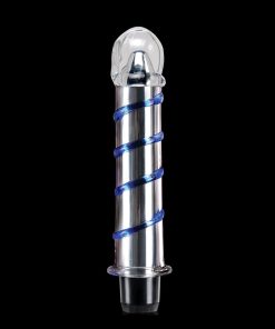 Icicles No. 20 Ribbed Vibrating 7.5 In. Glass Dildo Blue/Clear