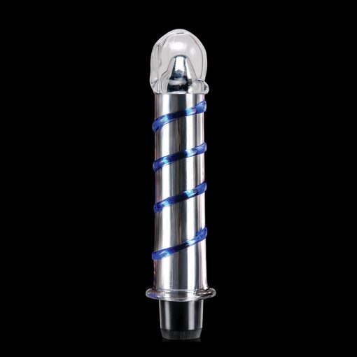 Icicles No. 20 Ribbed Vibrating 7.5 In. Glass Dildo Blue/Clear - Image 3