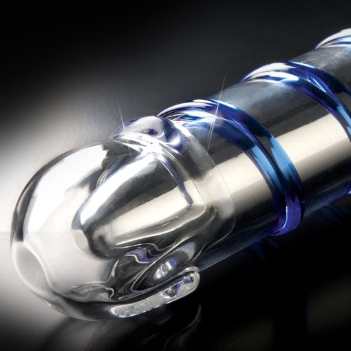 Icicles No. 20 Ribbed Vibrating 7.5 In. Glass Dildo Blue/Clear - Image 4