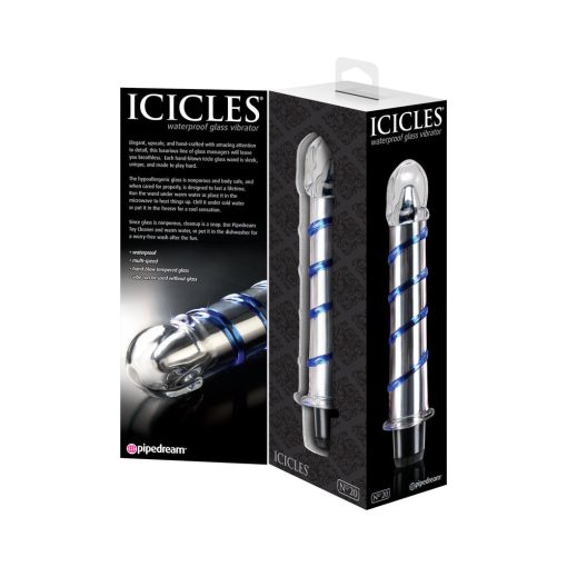Icicles No. 20 Ribbed Vibrating 7.5 In. Glass Dildo Blue/Clear - Image 5