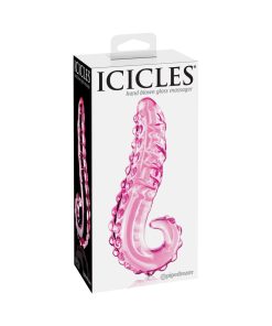 Icicles No. 24 Curved Textured 6 In. Glass Dildo With Handle Pink