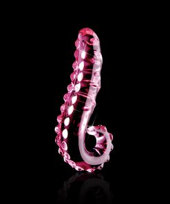 Icicles No. 24 Curved Textured 6 In. Glass Dildo With Handle Pink