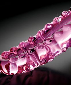 Icicles No. 24 Curved Textured 6 In. Glass Dildo With Handle Pink