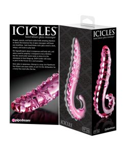 Icicles No. 24 Curved Textured 6 In. Glass Dildo With Handle Pink