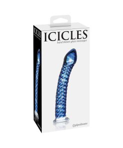 Icicles No. 29 Curved Textured 7.25 In. Glass Dildo Blue