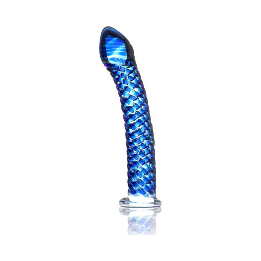 Icicles No. 29 Curved Textured 7.25 In. Glass Dildo Blue - Image 2