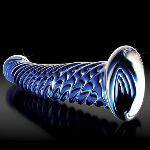 Icicles No. 29 Curved Textured 7.25 In. Glass Dildo Blue - Image 4
