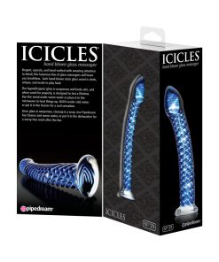 Icicles No. 29 Curved Textured 7.25 In. Glass Dildo Blue