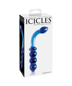Icicles No. 31 Curved Beaded 7.25 In. Dual-Ended Glass Dildo Blue