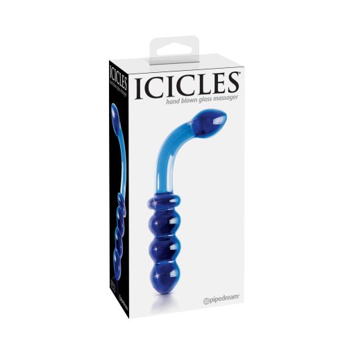 Icicles No. 31 Curved Beaded 7.25 In. Dual-Ended Glass Dildo Blue